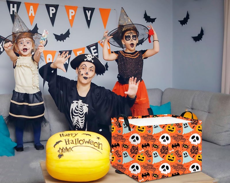 CLOCOR Rectangular Storage Basket,Collapsible Cute Pattern Storage Bin,Waterproof Books Box with Handles,Gift Basket(Spooky Halloween) - Image 3